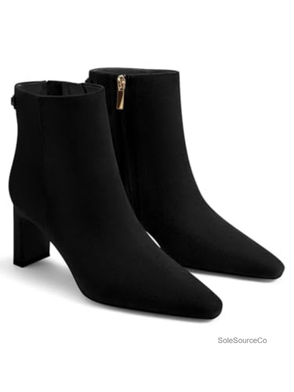 Chunky Heel Ankle Boots Faux Suede Side Zipper Dress Booties Closed Toe Winter